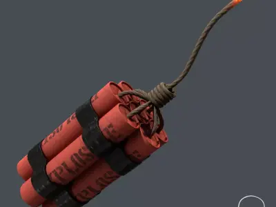 Realistic Lowpoly Dynamite Pbr grenade Low-poly 3D model
