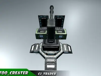 Lowpoly Mobile turret machine gun animated rig 3d model Low-poly 3D model