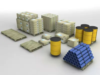 Freight and Pallets Low-poly 3D model