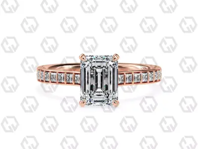 Ring 73 Emerald Shape and princess on shanks with Gems 3D print model