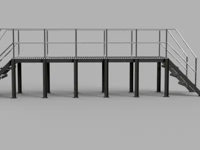 Industrial Elevated Walkway with Stairs 3D print model