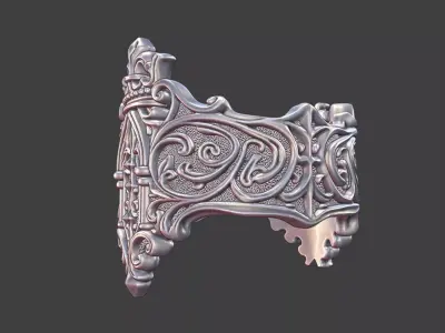 Heraldic scrollwork crown ring signet ring 3D print model