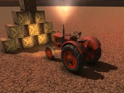 Old Tractor Game Ready Low Poly Low-poly 3D model