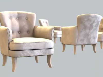 Vintage Chair Cream Velvet Upholstery LightOak Natural Legs 3D model