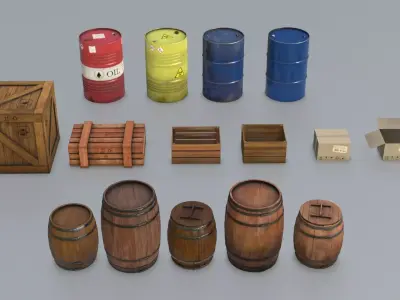 Boxes and Barrels Low-poly 3D model