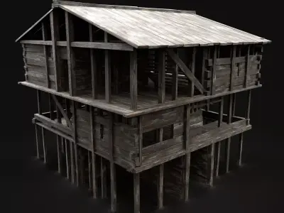 MEDIEVAL SCOUT TOWER WATCHTOWER VILLAGE GUARD WAREHOUSE BUILDING Low-poly 3D model