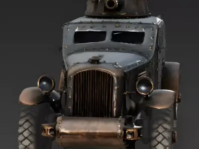 Realistic Armored Steampunk Car 3D Model Low-poly 3D model