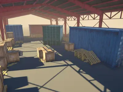 Warehouse Hangar Garage game ready Low-poly 3D model