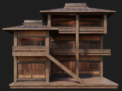 Old Japanese House Building 4K Textures GameReady 113 Low-poly 3D model