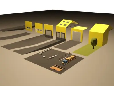 Modular Warehouse and Warehouse demo Free low-poly 3D model