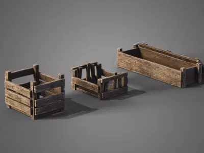 Medieval wooden boxes Low-poly 3D model