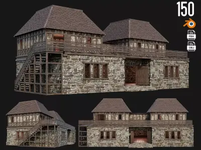 Old Medieval House 4K Textures GameReady 150 Low-poly 3D model