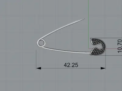 Gold Safety Pin with Diamonds 3D print model