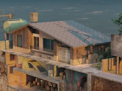 Outpost Model with Underground Base Low-poly 3D model