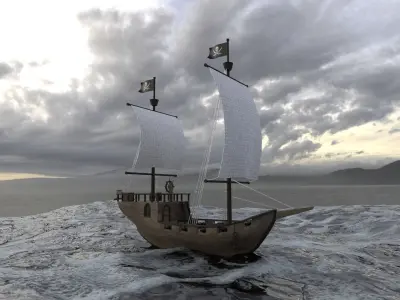 Pirate Galleon Ship -PBR Low Poly 3D Model Low-poly 3D model