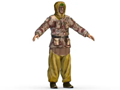 LowPoly Man Old Afghan Soldier Low-poly 3D model