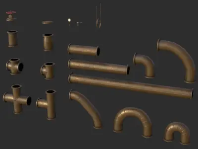Copper Pipes Low-poly 3D model