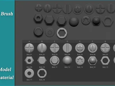 Bolt and Nuts IMM Brush - 3d model - textures 3D model