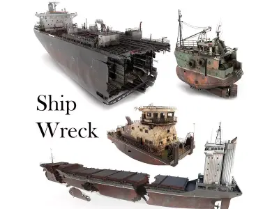 Collection of wrecked ships 02 3D Model Pack