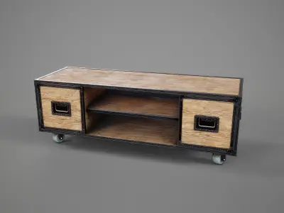 Sideboard PBR Game Ready industrial style tv stand on wheels Low-poly 3D model