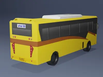 Yellow Thai bus Low poly v06 Low-poly 3D model