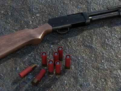 Shotgun with cartridges - Low Poly - 4k Textures  3D model