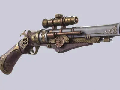 Steampunk gun Low-poly 3D model 3