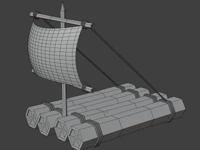 Low poly Cartoon Raft Low-poly 3D model