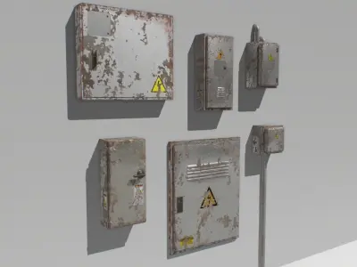 Old and Rusty Electrical Box Pack 2 Low-poly 3D model