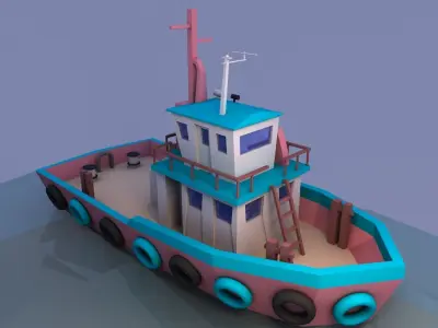 boat and lighthouse Low-poly 3D model