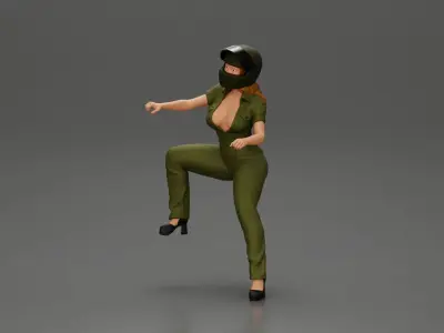 Motorcycle woman Rider in Military-Style Gear 3D print model