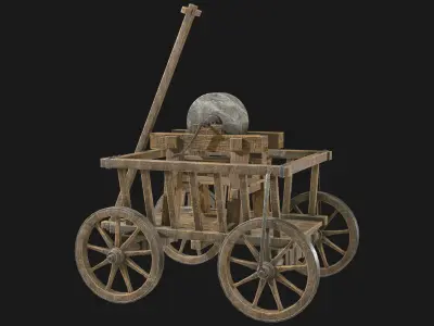Cart With Old Grindstone 1 Low-poly 3D model