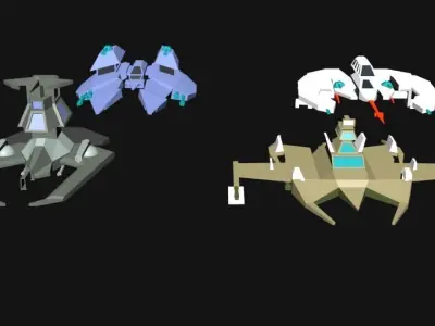 Spaceship lowpoly 3d model three spaceships Low-poly 3D model