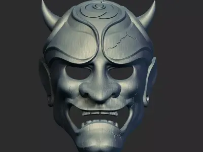 Oboro Oni Mask  -  Cracked Crimson Demon Mask 3D Print 3D print model
