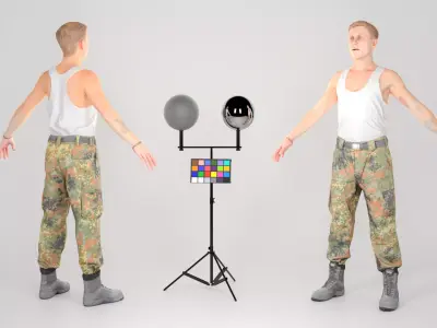 Young German soldier in a white T-shirt ready for animation 113 Low-poly 3D model