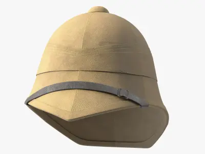 Used British Military Pith Helmet Beige Brim Strap 3D model