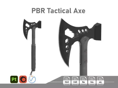 PBR Tactical Axe Low-poly 3D model