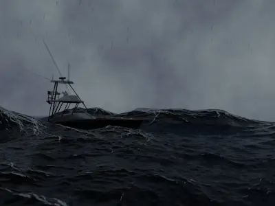 Realistic Stormy Ocean and Boat 3D Animation 3D model