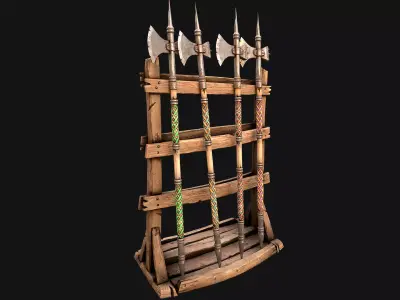 Medieval Weapon Rack Halberds Polearm Furniture Set Low-poly 3D model