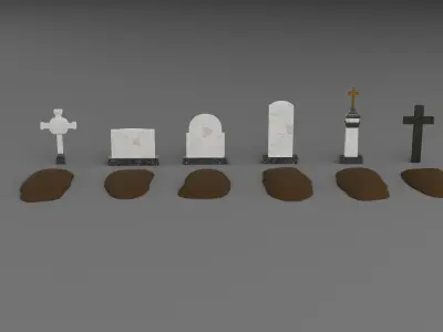 Cemetery Set Low-Poly 3D Model two wooden coffins with cross ... Free low-poly 3D model
