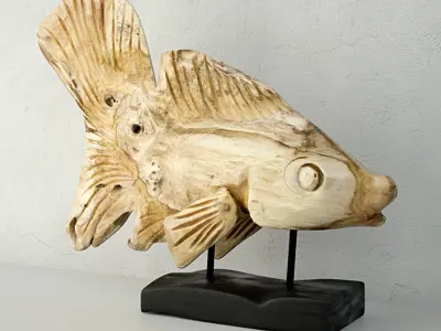 Hand Carved Driftwood Fish On Stand 3D model purchase