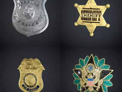 Law Enforcement Low poly Badges 3D Model Pack