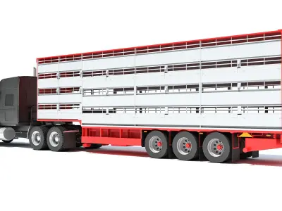 Truck with Animal Transporter Trailer 3D model