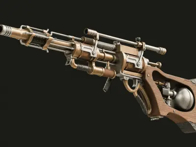 Steampunk Old Gun Concept for games 3D model
