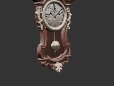 Antique Wooden Wall Clock Low-poly 3D model