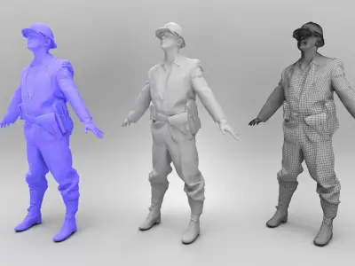 French soldier from WW2 ready for animation 425 Low-poly 3D model