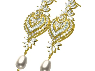 Antique Round and Marquise Diamond Heart Shape Long Earring 3D print model