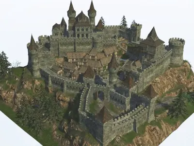 Game-ready medieval castle Low-poly 3D model