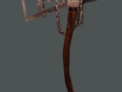 Stylized ax with a rusty chain 3D model