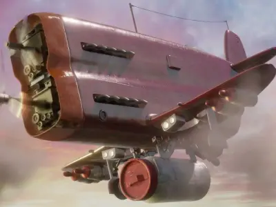 Plane steampunk airplane flying in sky 3D model